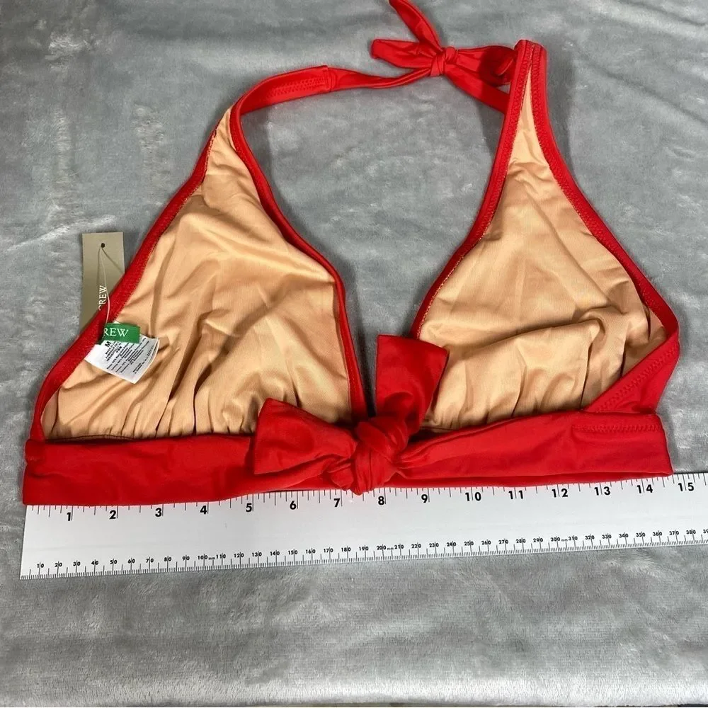 NEW J. Crew DD Halter Tie Back Bikini Top w/ Mesh V Neck Size M Venetian Red